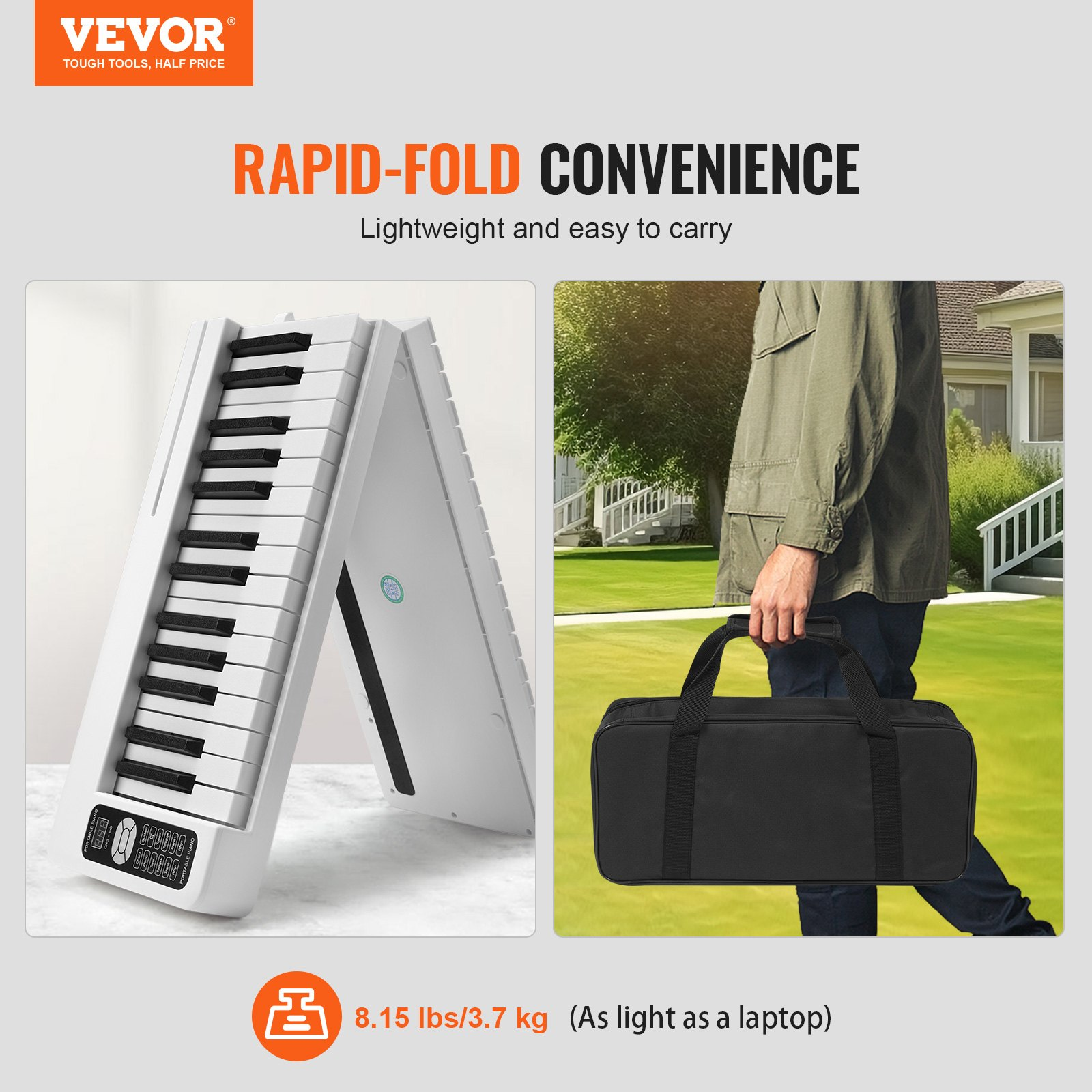 (FINAL PRICES ARE LOWER ON OUR SITE!) VEVOR 61 Key Folding Keyboard Piano Portable Foldable Piano Bluetooth MIDI White