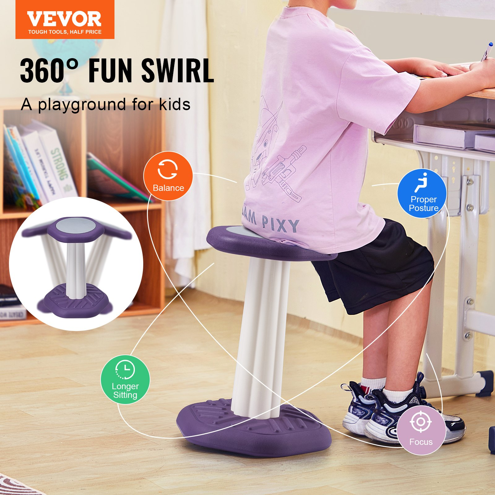(FINAL PRICES ARE LOWER ON OUR SITE!) VEVOR Kids Wobble Chair Active Chair with Sponge Cushion for Age 7-14 Purple