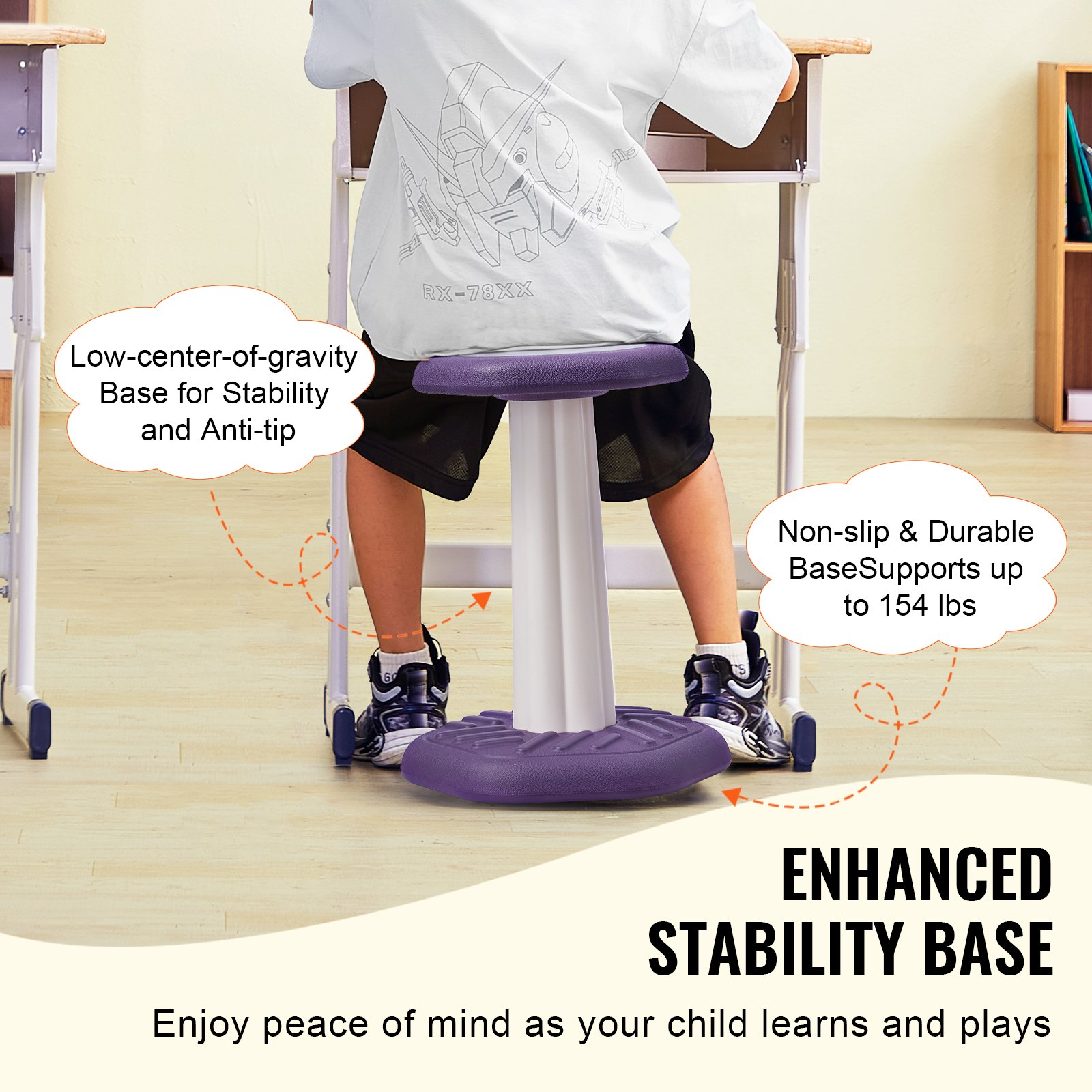 (FINAL PRICES ARE LOWER ON OUR SITE!) VEVOR Kids Wobble Chair Active Chair with Sponge Cushion for Age 7-14 Purple