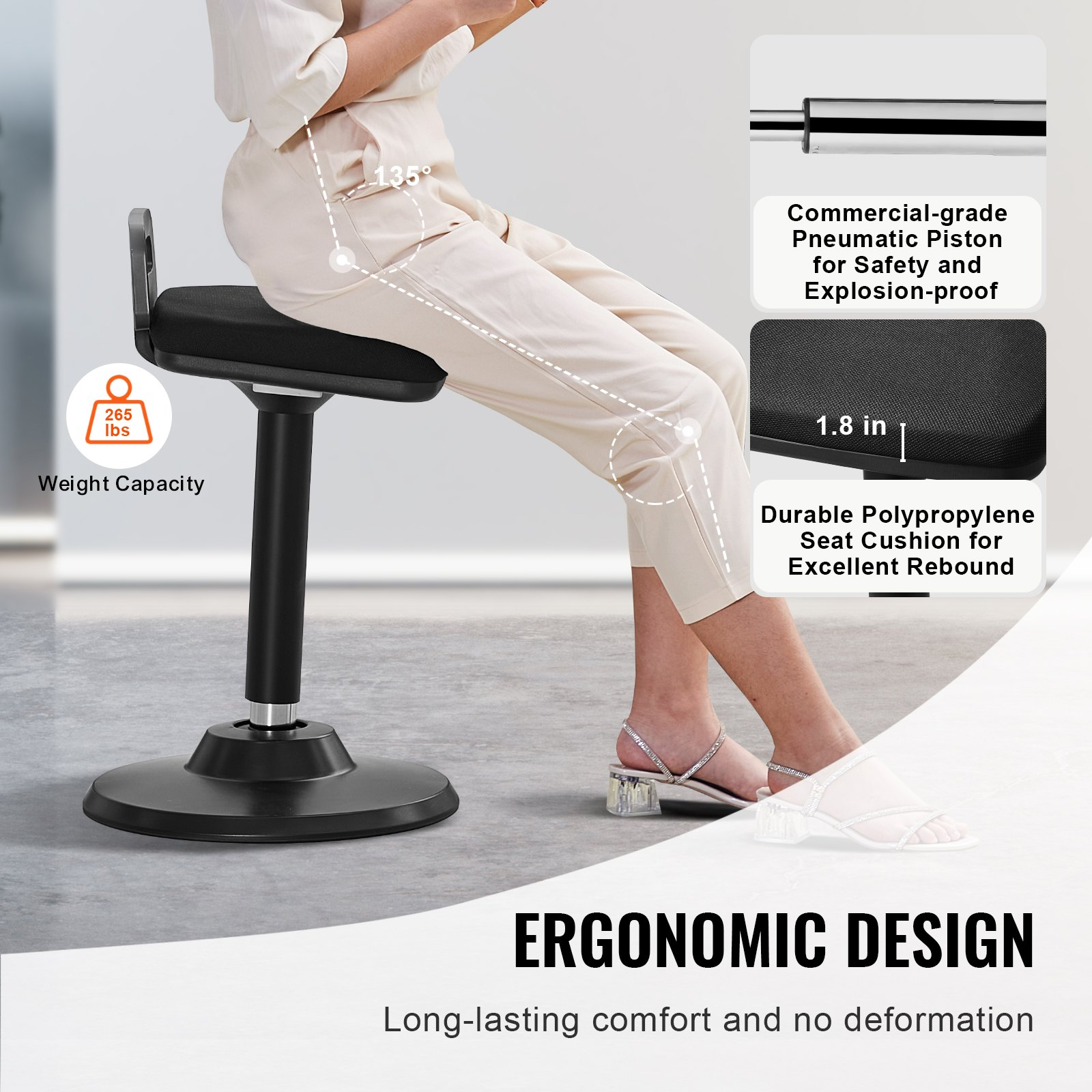 (FINAL PRICES ARE LOWER ON OUR SITE!) VEVOR Wobble Chair Height-Adjustable (24.6-34.4") Active Chair with Handle Black