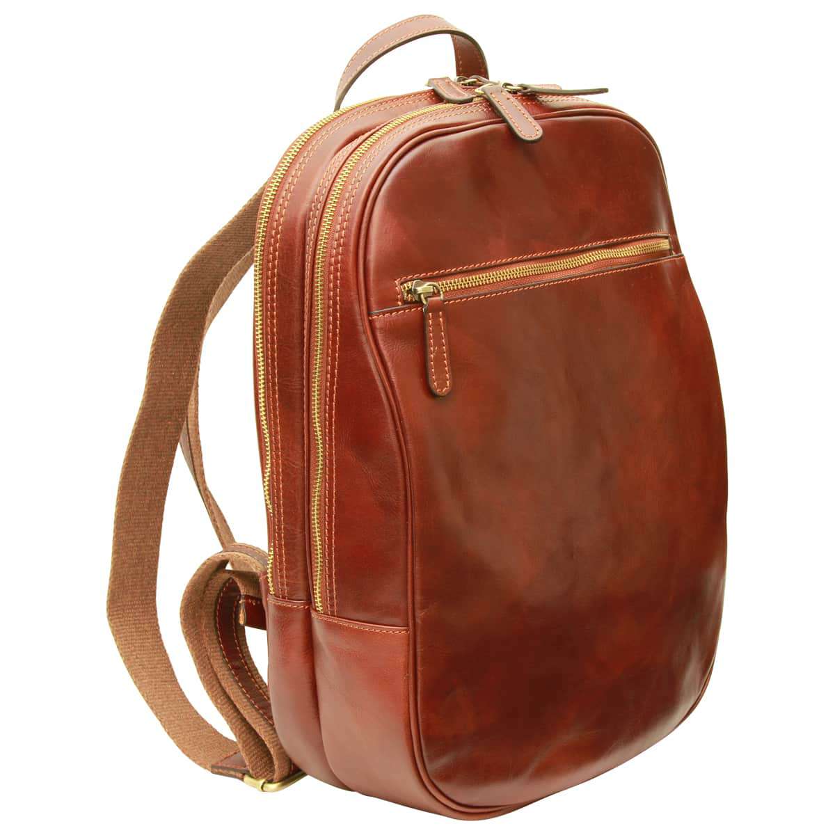 Leather backpack with exterior zip pockets - Brown-0