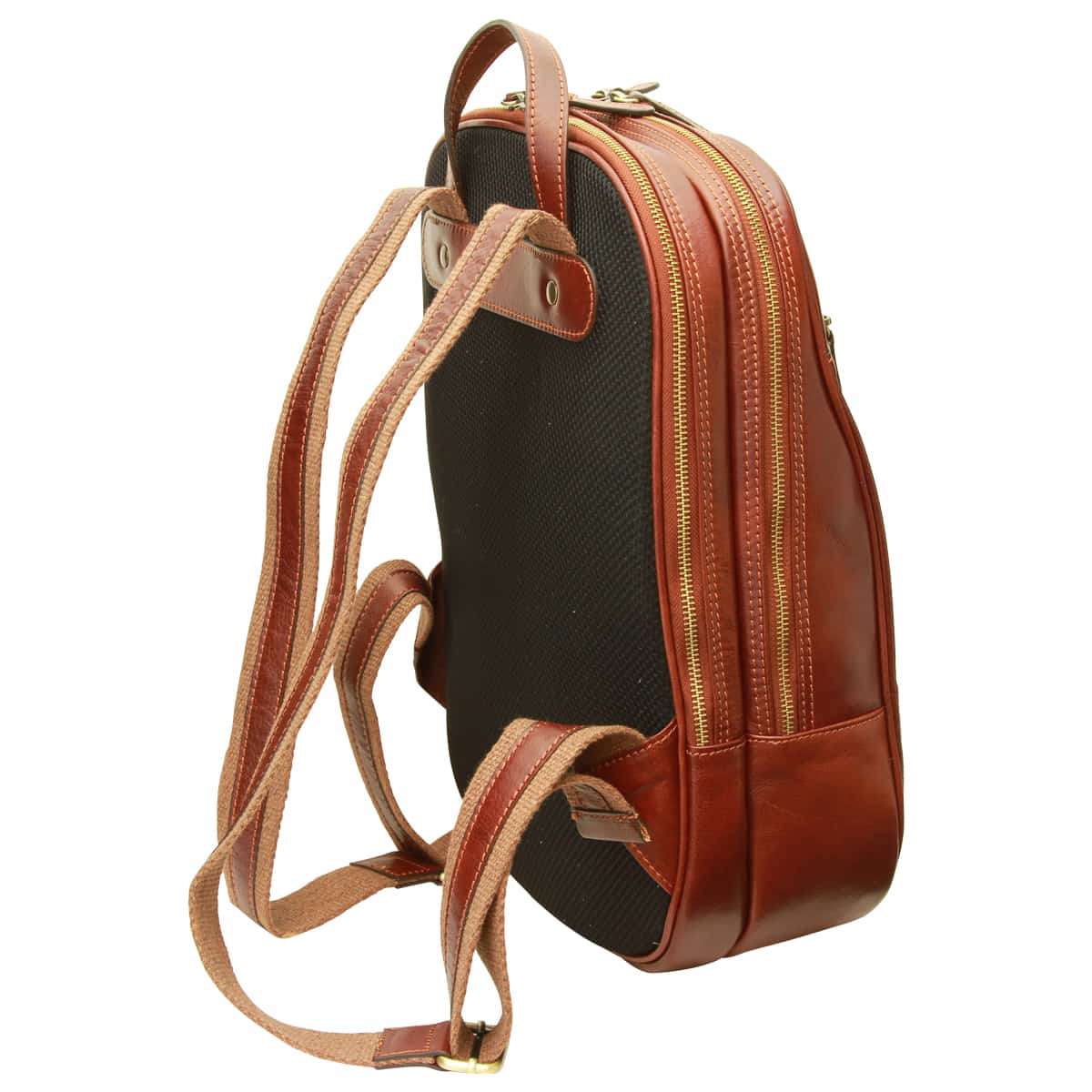 Leather backpack with exterior zip pockets - Brown-1