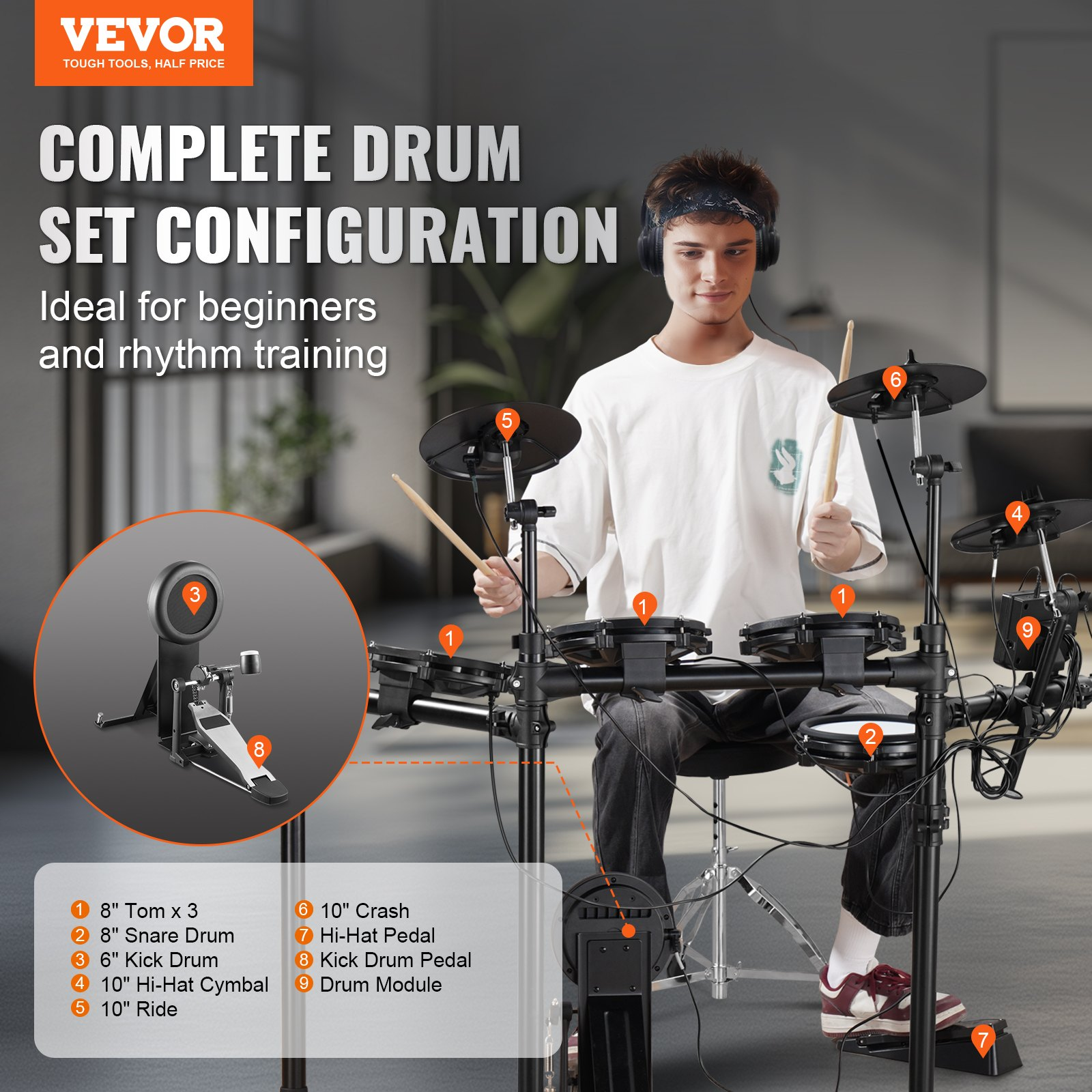 (FINAL PRICES ARE LOWER ON OUR SITE!) VEVOR Electric Drum Set Electronic Drum Kit 480 Sounds for Beginners & Adults