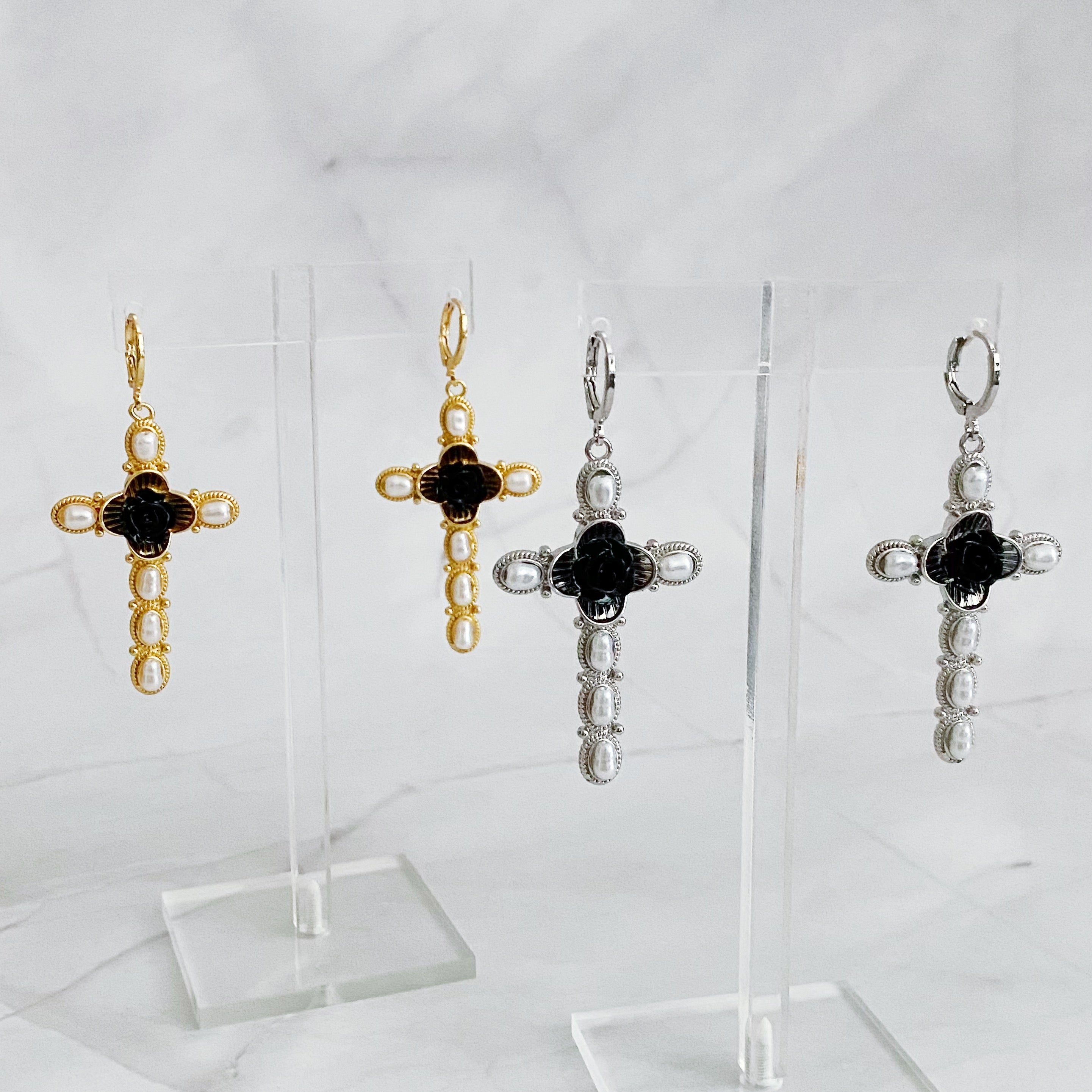 Black Rose Cross Earrings by Ellisonyoung.com
