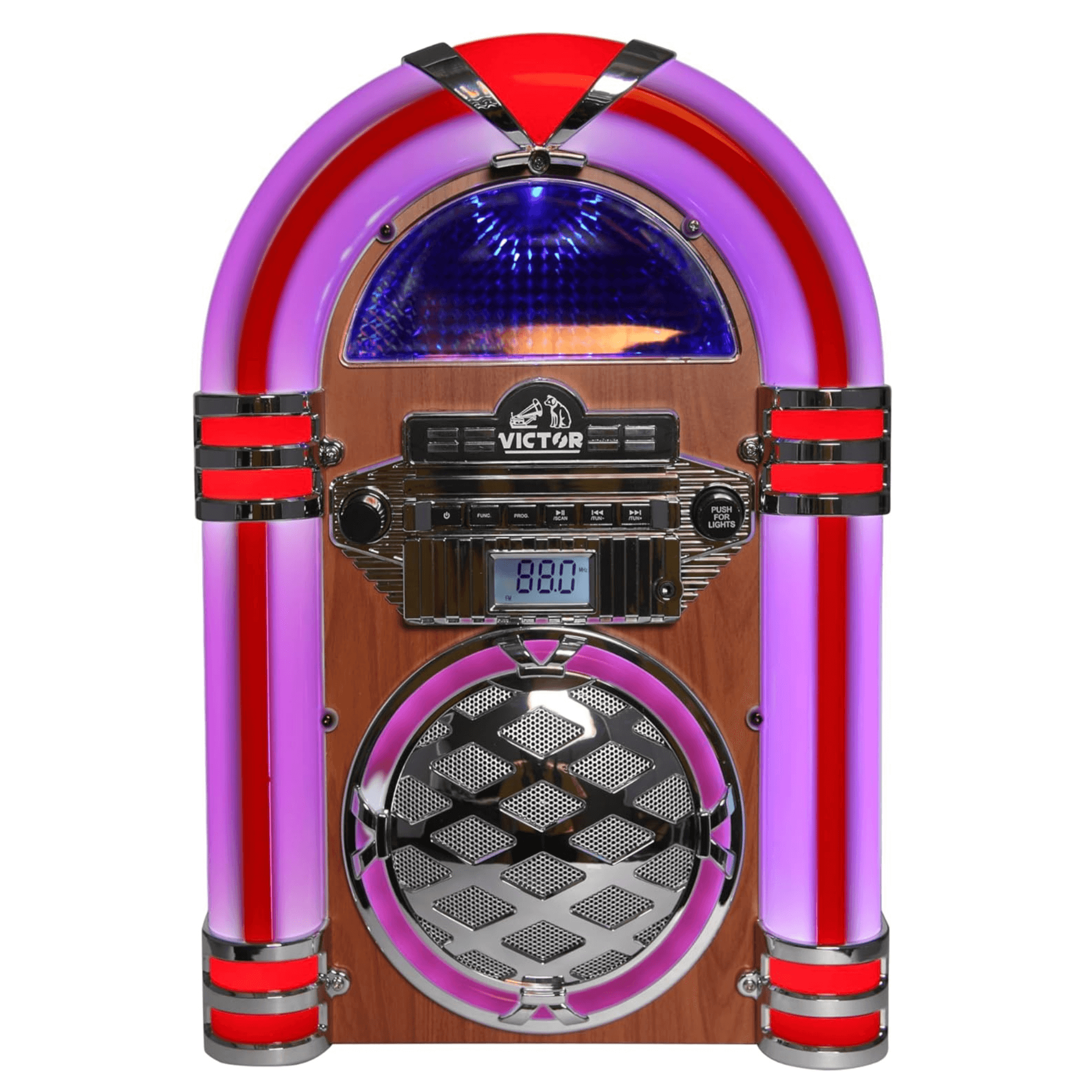 Victor Broadway II Desktop CD Jukebox with Multi-Color LED Lighting and FM Radio