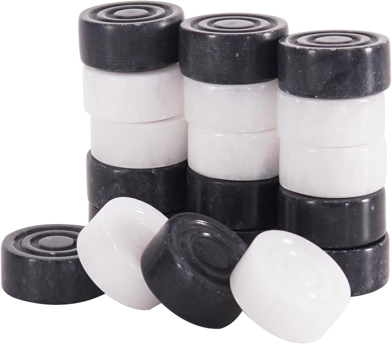 Black and White Natural Marble Checkers Figures Set For 15 Inches Checkers Board-1