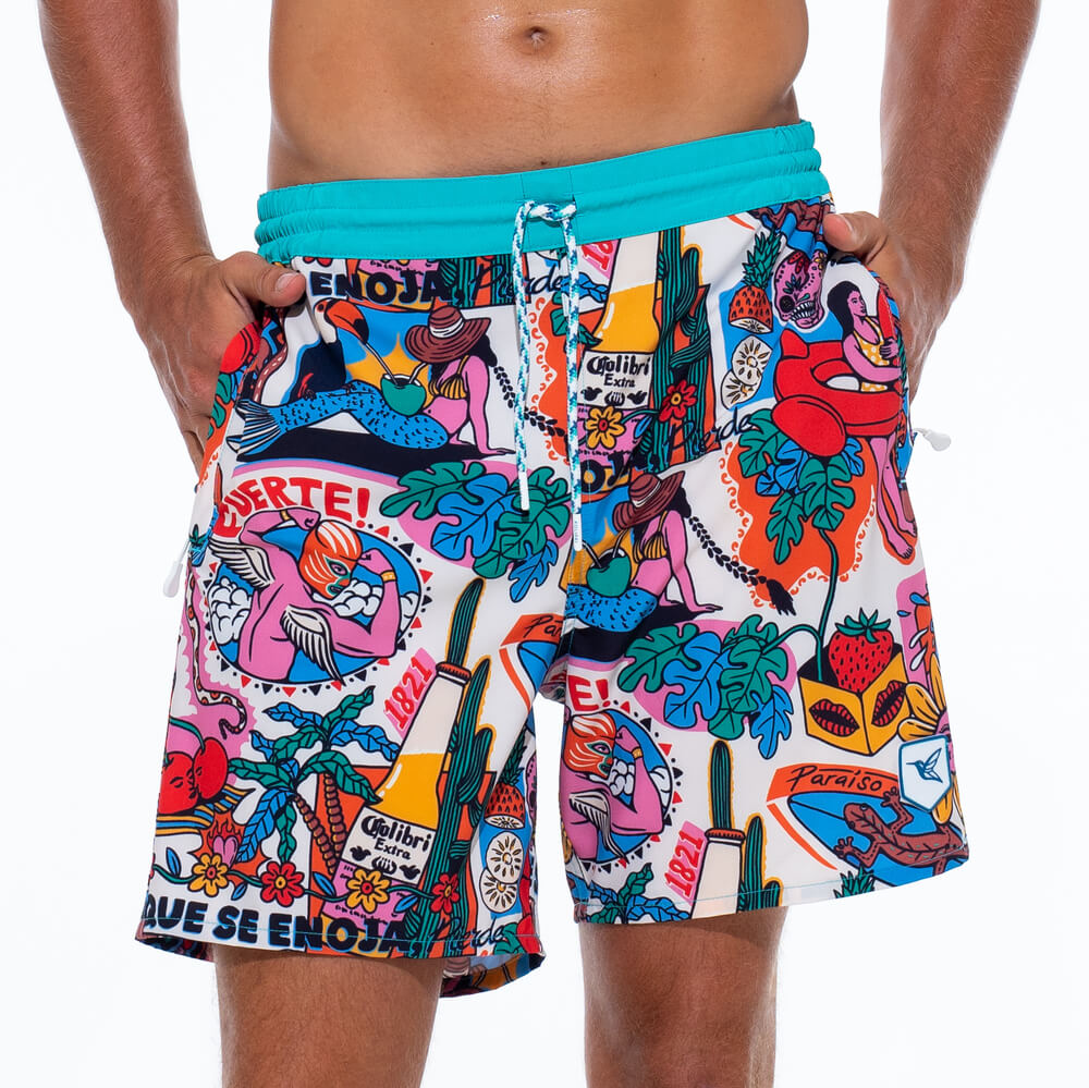 Mens Designer Board Shorts | Fuerte Original Print by Live Kolibri