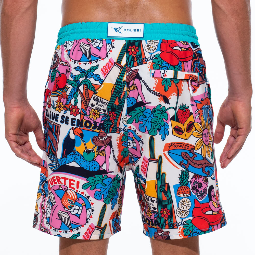 Mens Designer Board Shorts | Fuerte Original Print by Live Kolibri