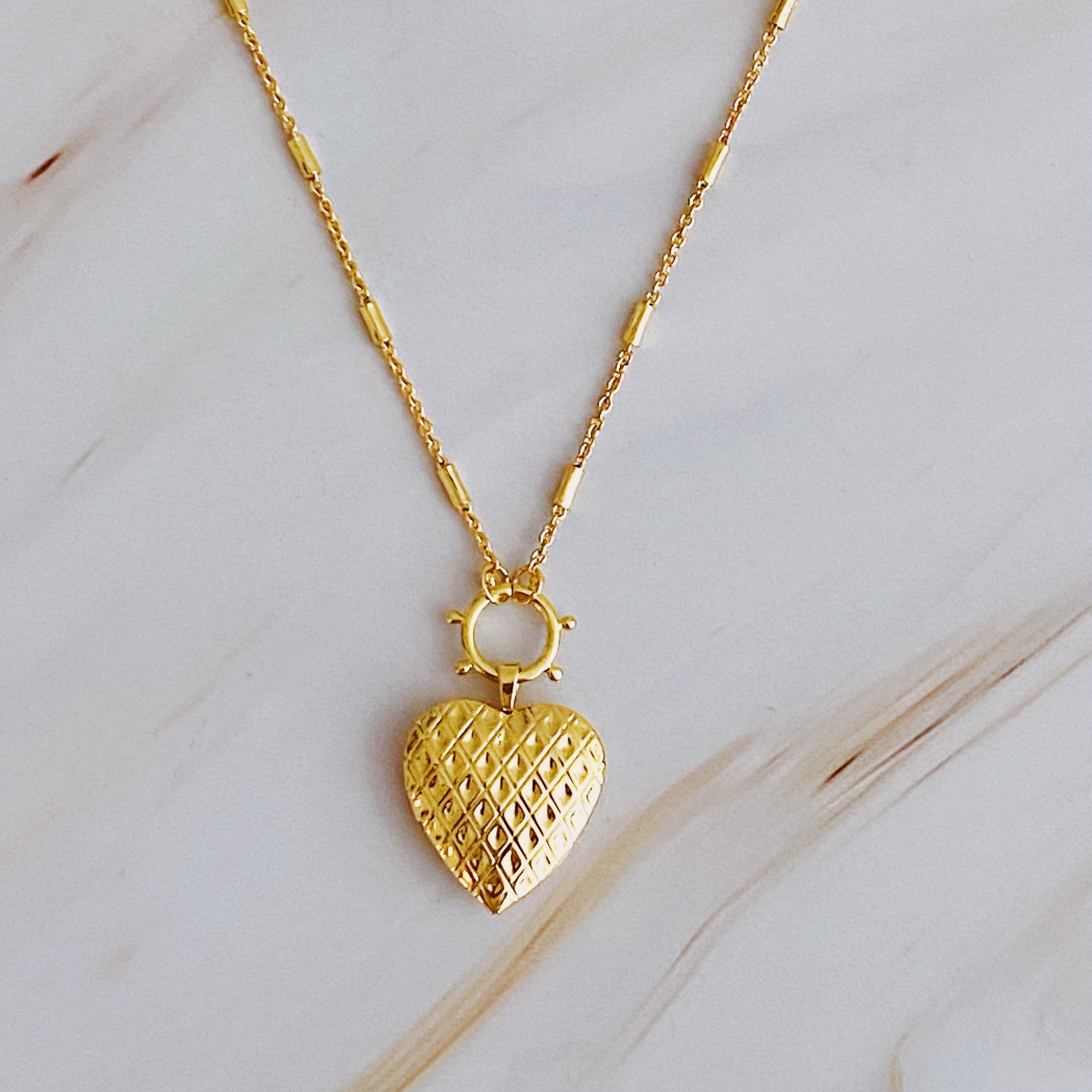 Slash Patterned Heart Open Locket Necklace by Ellisonyoung.com
