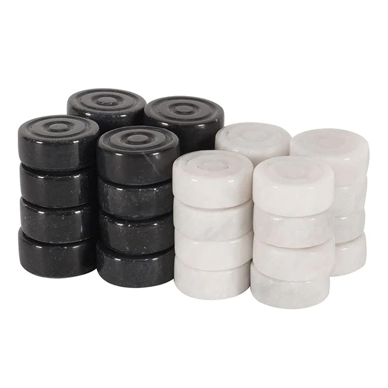 Black and White Natural Marble Checkers Figures Set For 15 Inches Checkers Board-3