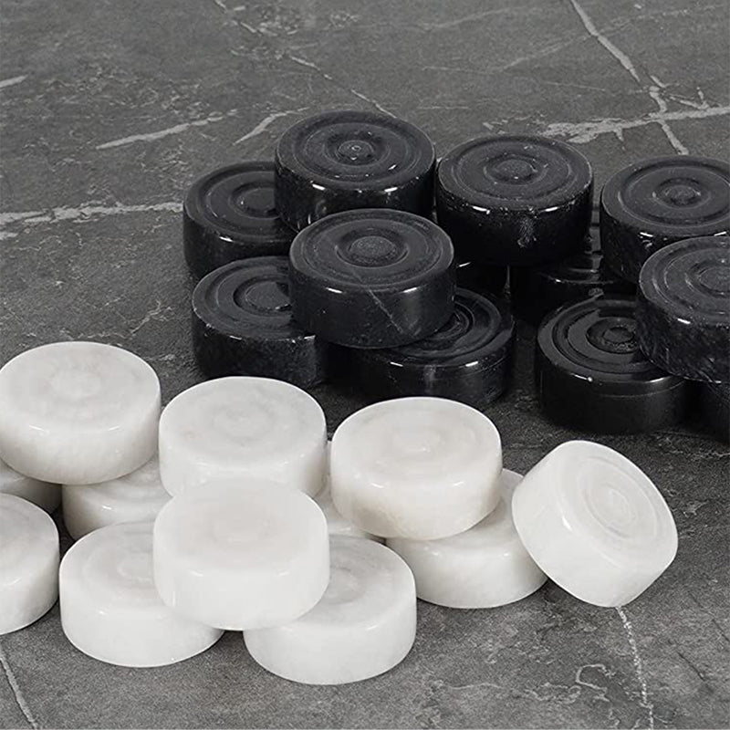 Black and White Natural Marble Checkers Figures Set For 15 Inches Checkers Board-0