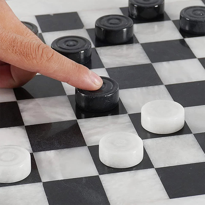 Black and White Natural Marble Checkers Figures Set For 15 Inches Checkers Board-2
