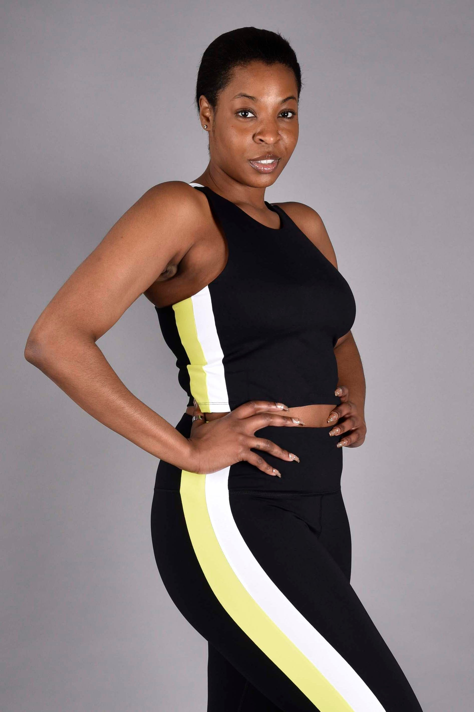 Kyra Matte Luxe High Neck Tank Sports Bra in Black Neon Combo by Wear Love More