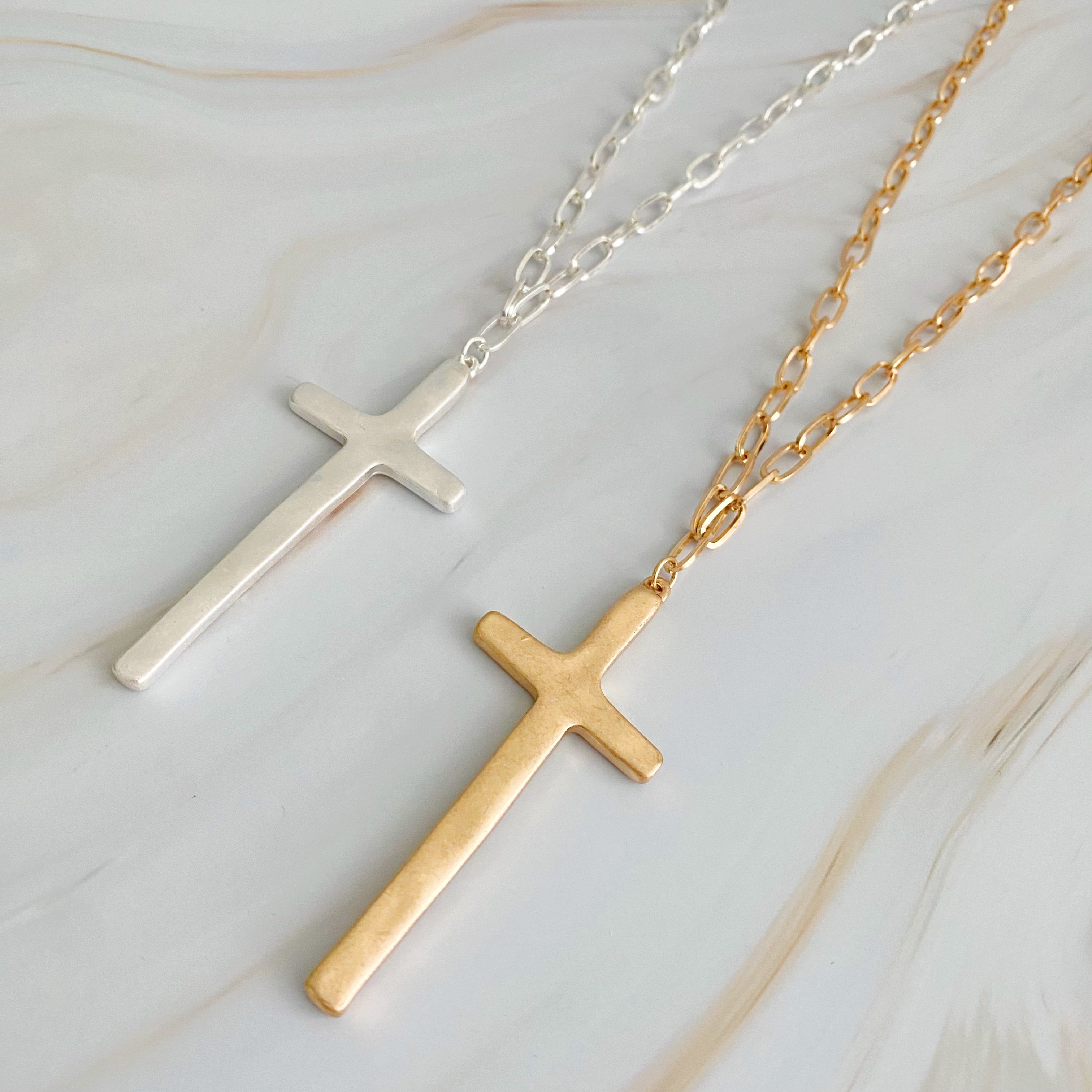 Hammered Cross Long Chain Necklace by Ellisonyoung.com