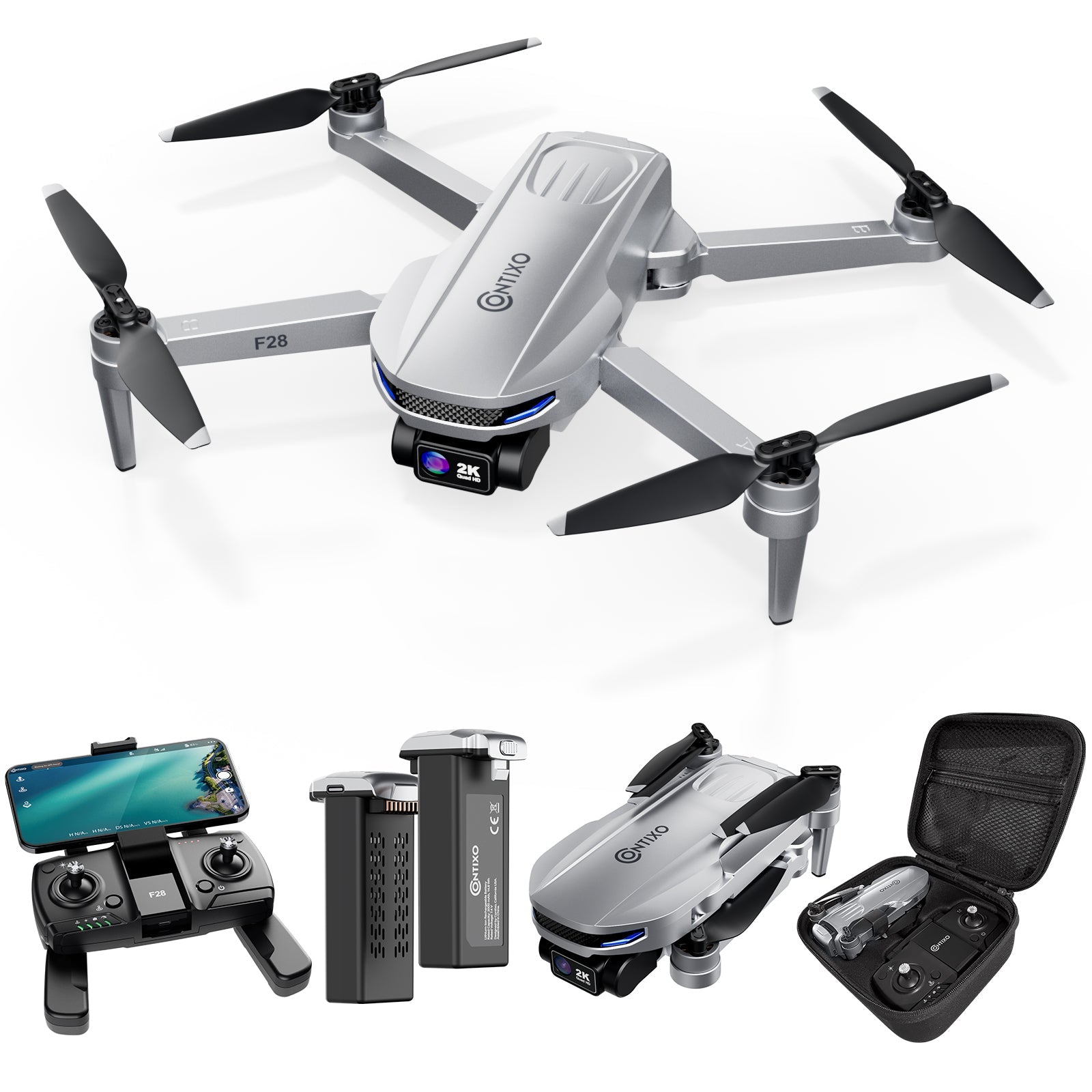 F28 Foldable Drone with 2K FHD Camera and Carrying Case