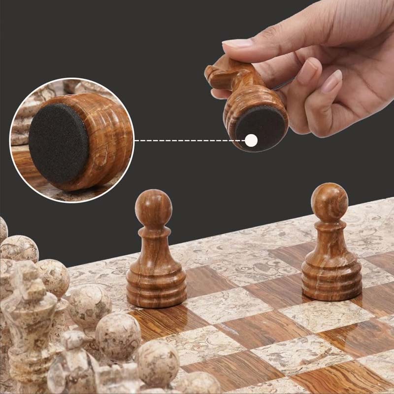 Fossil Coral and Dark Brown 15 Inches High Quality Marble Chess Set-4