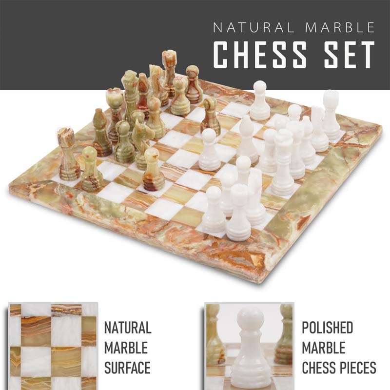 Green Onyx & White 15 Inches Natural Marble Chess Set-1