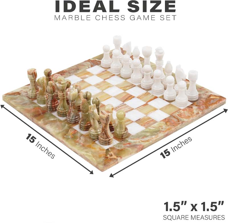 Green Onyx & White 15 Inches Natural Marble Chess Set-3
