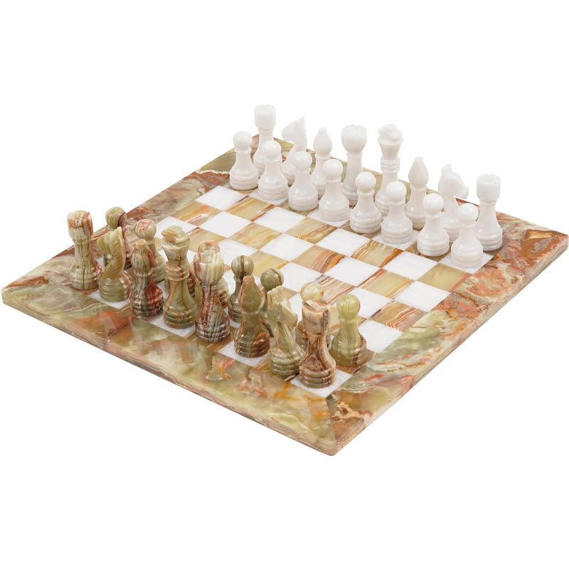 Green Onyx & White 15 Inches Natural Marble Chess Set-0