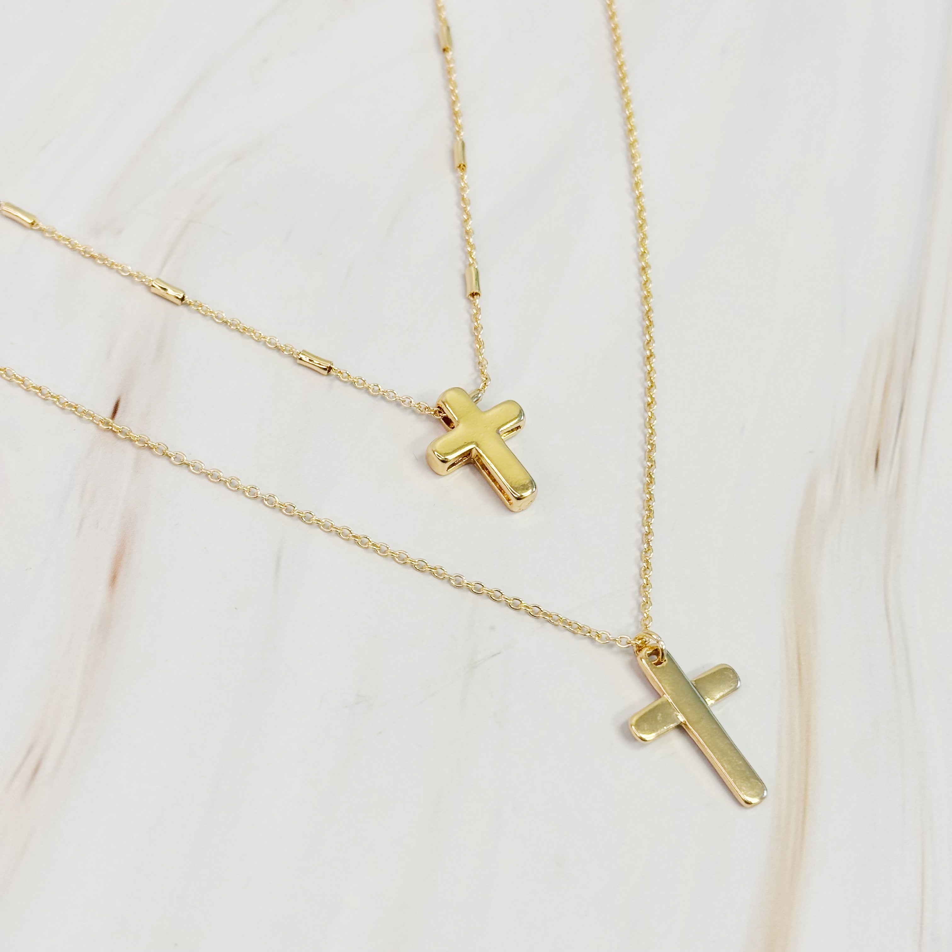 Pretty Chain Cross Necklace Set Of 2 by Ellisonyoung.com