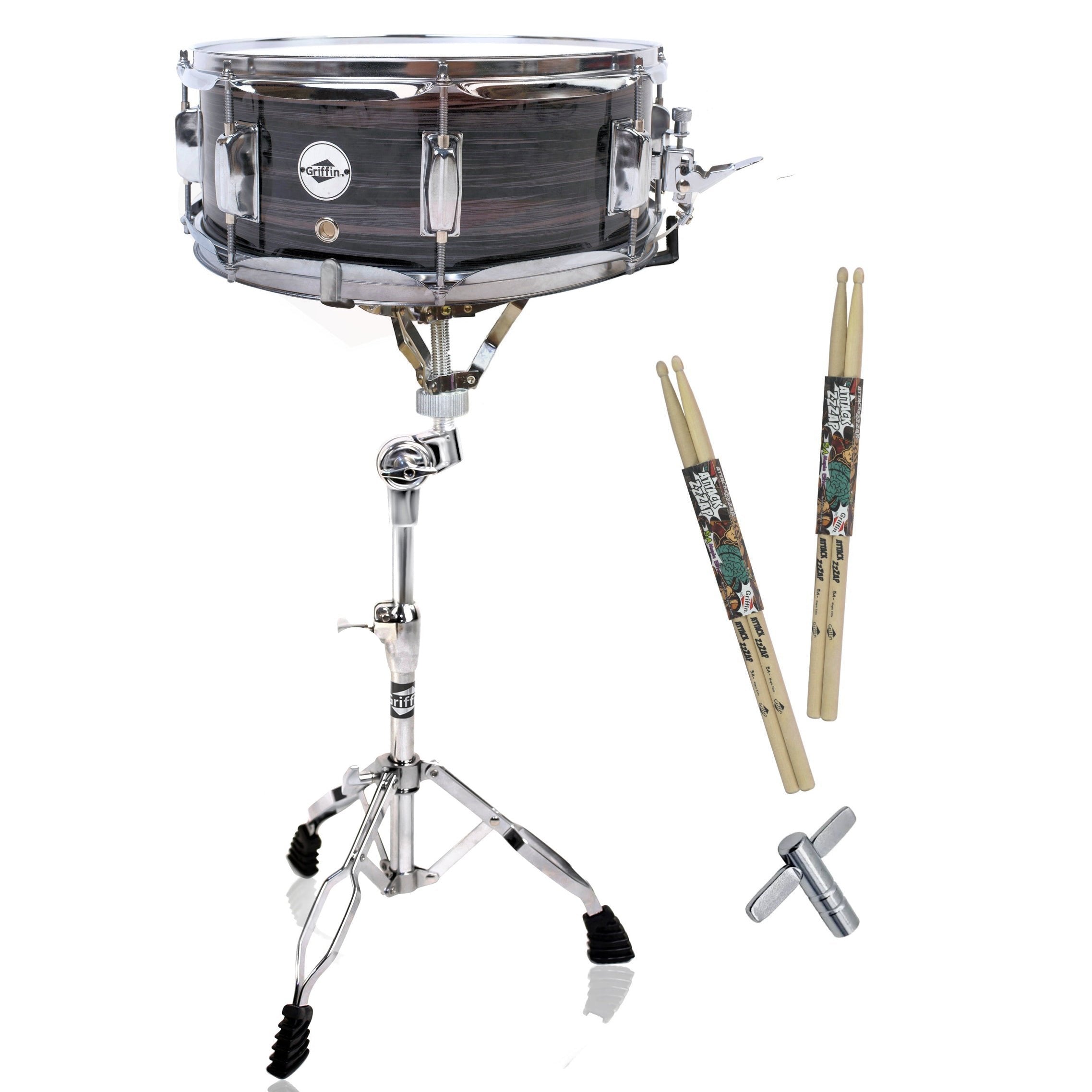 Snare Drum Kit  | Includes Snare Stand, 2 Pairs of Maple Drum Sticks & Drum Key | 14" x 5.5" Poplar Shell | Percussion Musical Instrument Practice Package for Students & Professionals
