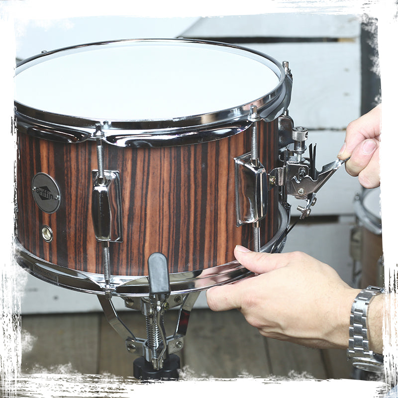 Firecracker Snare Drum - Acoustic Popcorn 10" x 6" Poplar Mini Wood Shell & Black Hickory PVC - Concert Marching Percussion Musical Instrument