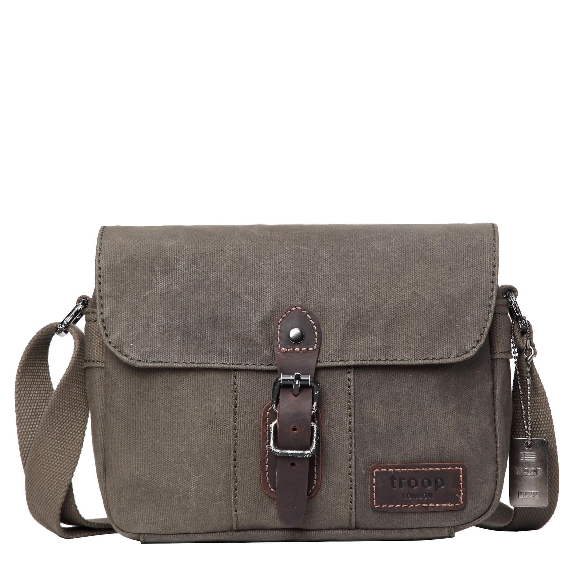 TRP0440 Troop London Heritage Canvas Leather Across body Bag, Small Travel Bag-19