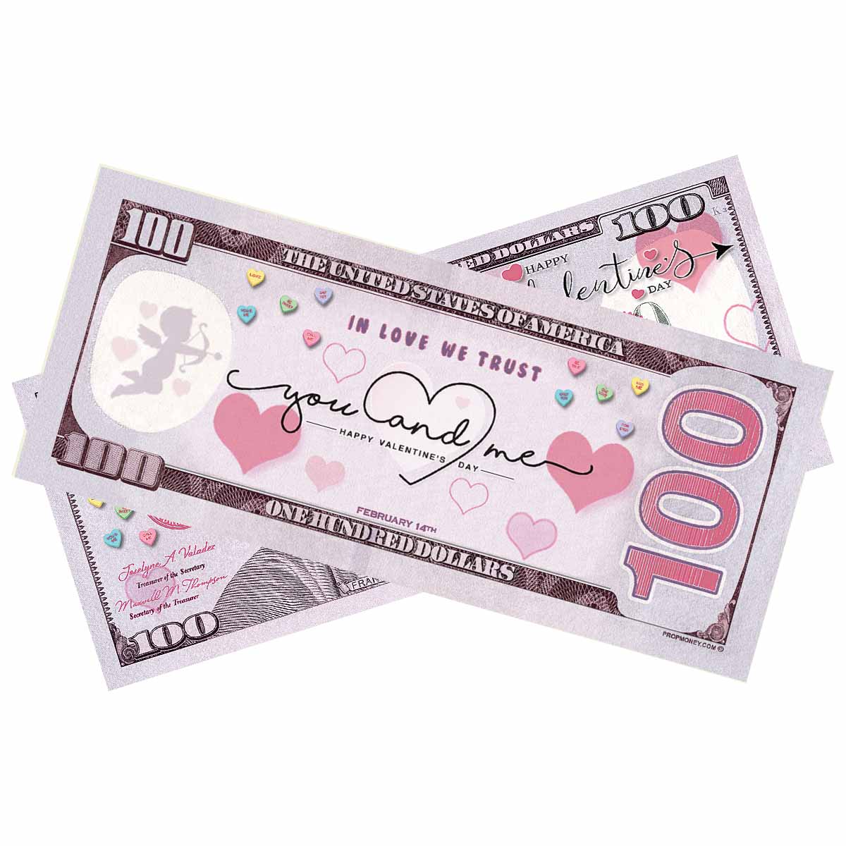 $100 Happy Valentine's Day Bills by Prop Money Inc