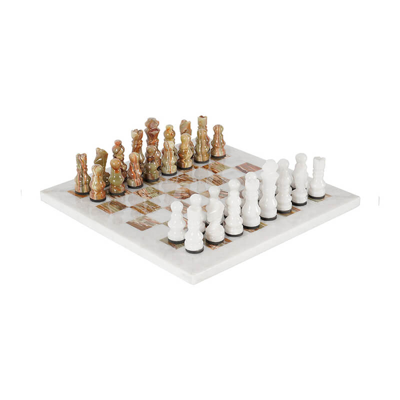 White and Green Onyx 12 Inches High Quality Marble Chess Set-1