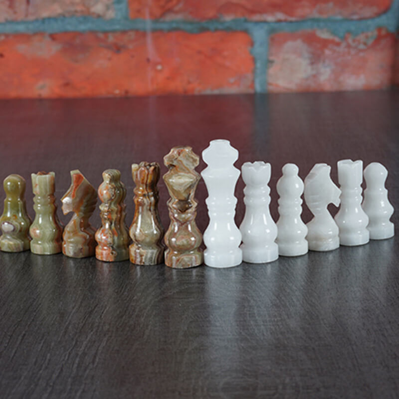 White and Green Onyx 12 Inches High Quality Marble Chess Set-3