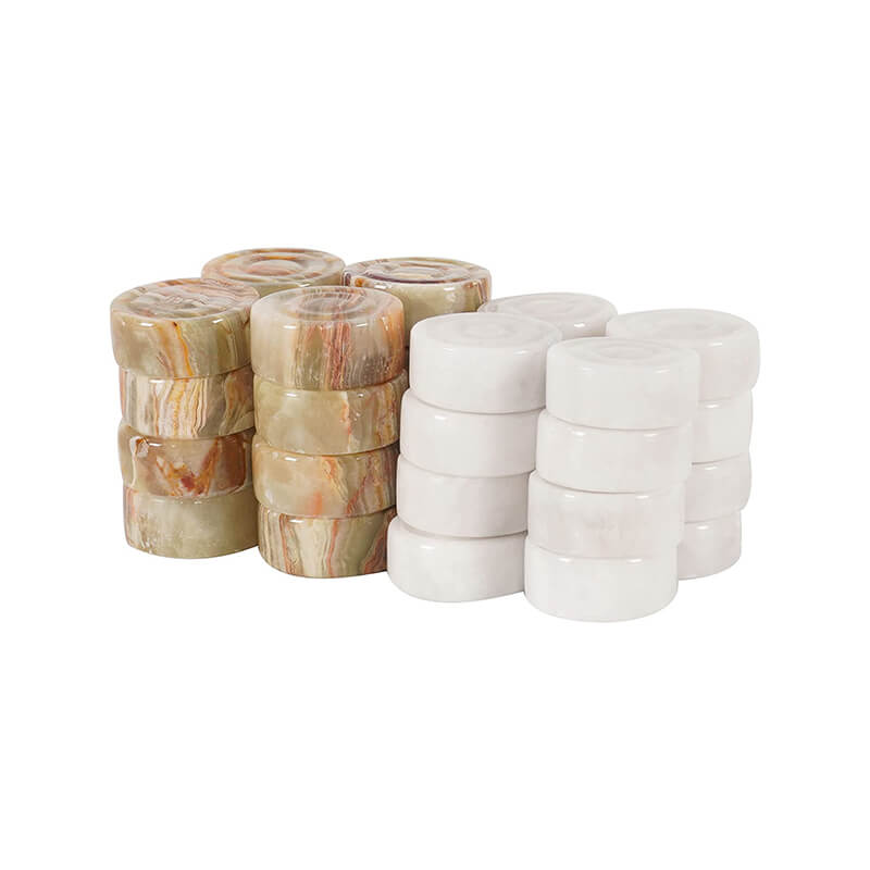 White and Green Onyx Marble Checkers Pieces Set For 15 Inches Checkers Game-2