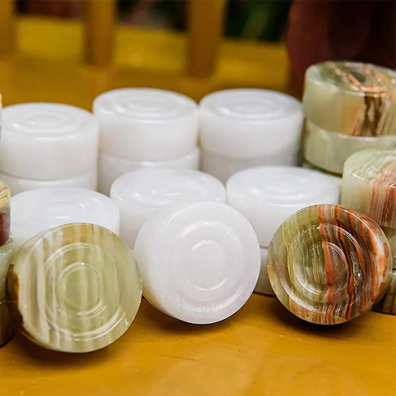 White and Green Onyx Marble Checkers Pieces Set For 15 Inches Checkers Game-0