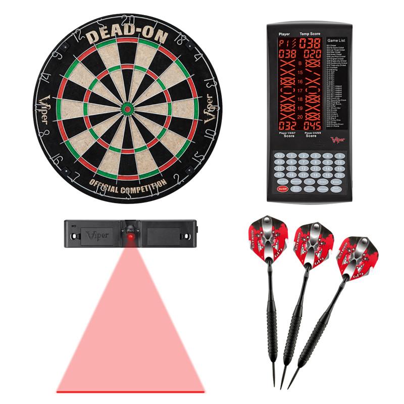Viper Dead-On Bristle Dartboard, ProScore, Black Mariah Steel Tip Darts, and Laser Line-0