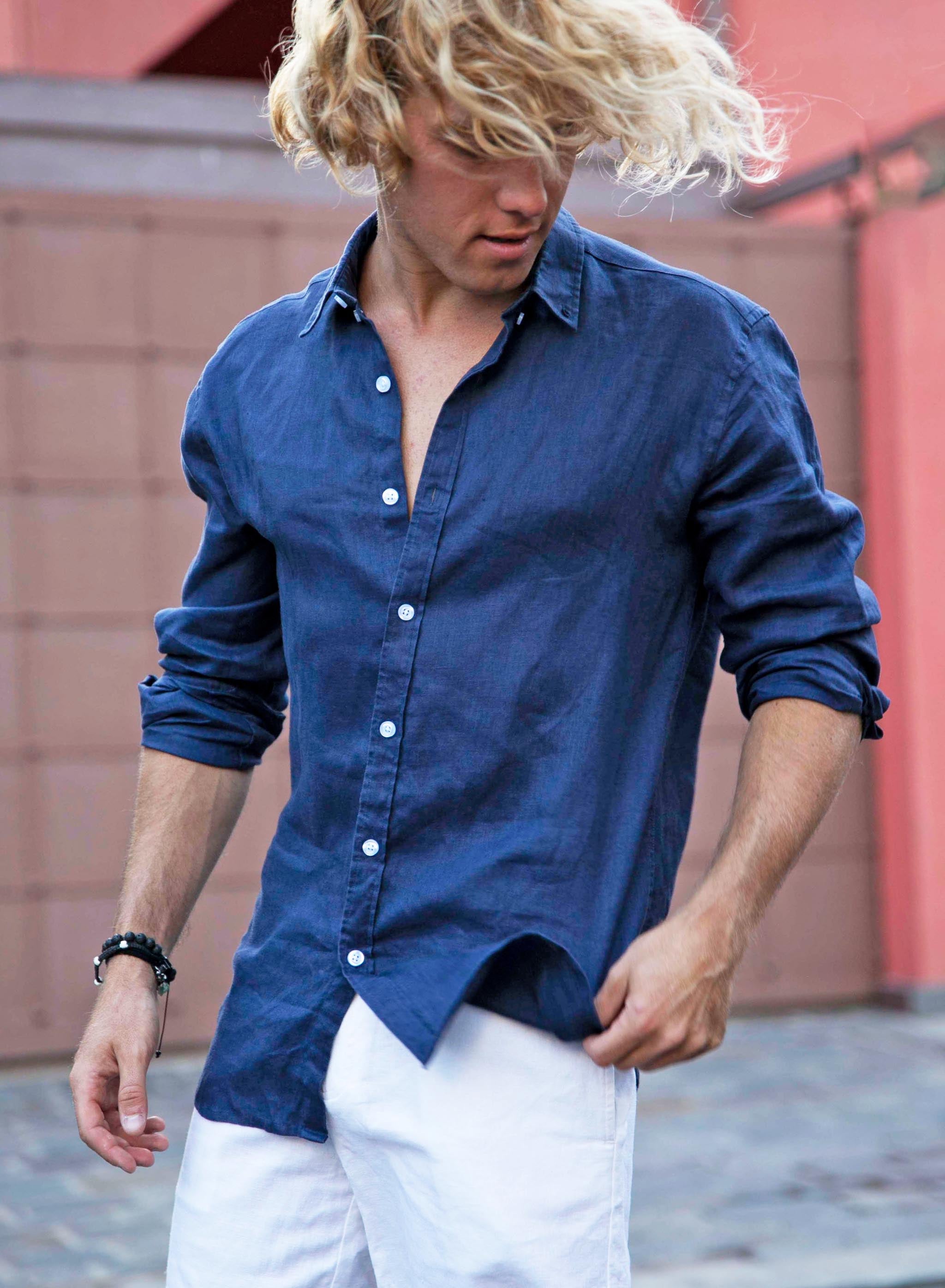 Linen Shirt - Navy by Bermies