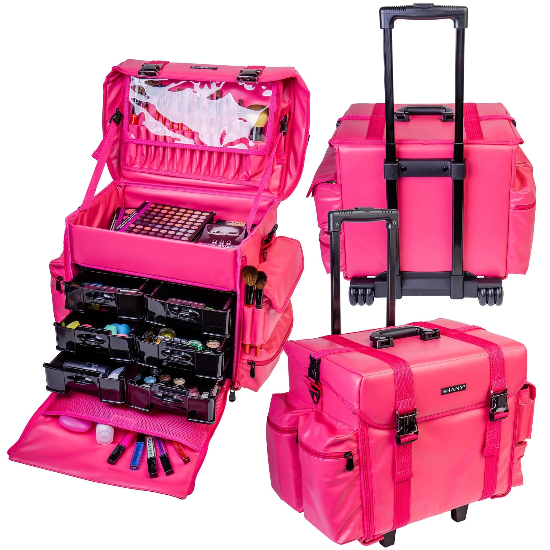 Makeup Artist Soft Rolling Trolley Cosmetic Case with Free Set of Mesh Bag-13