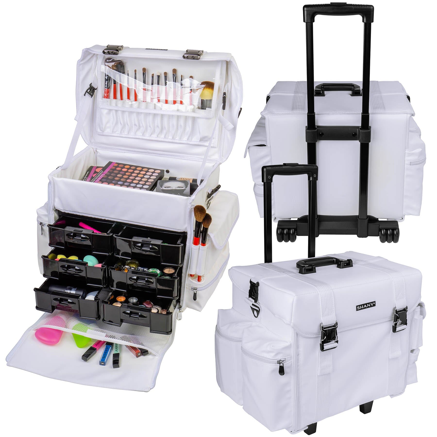 Makeup Artist Soft Rolling Trolley Cosmetic Case with Free Set of Mesh Bag-11