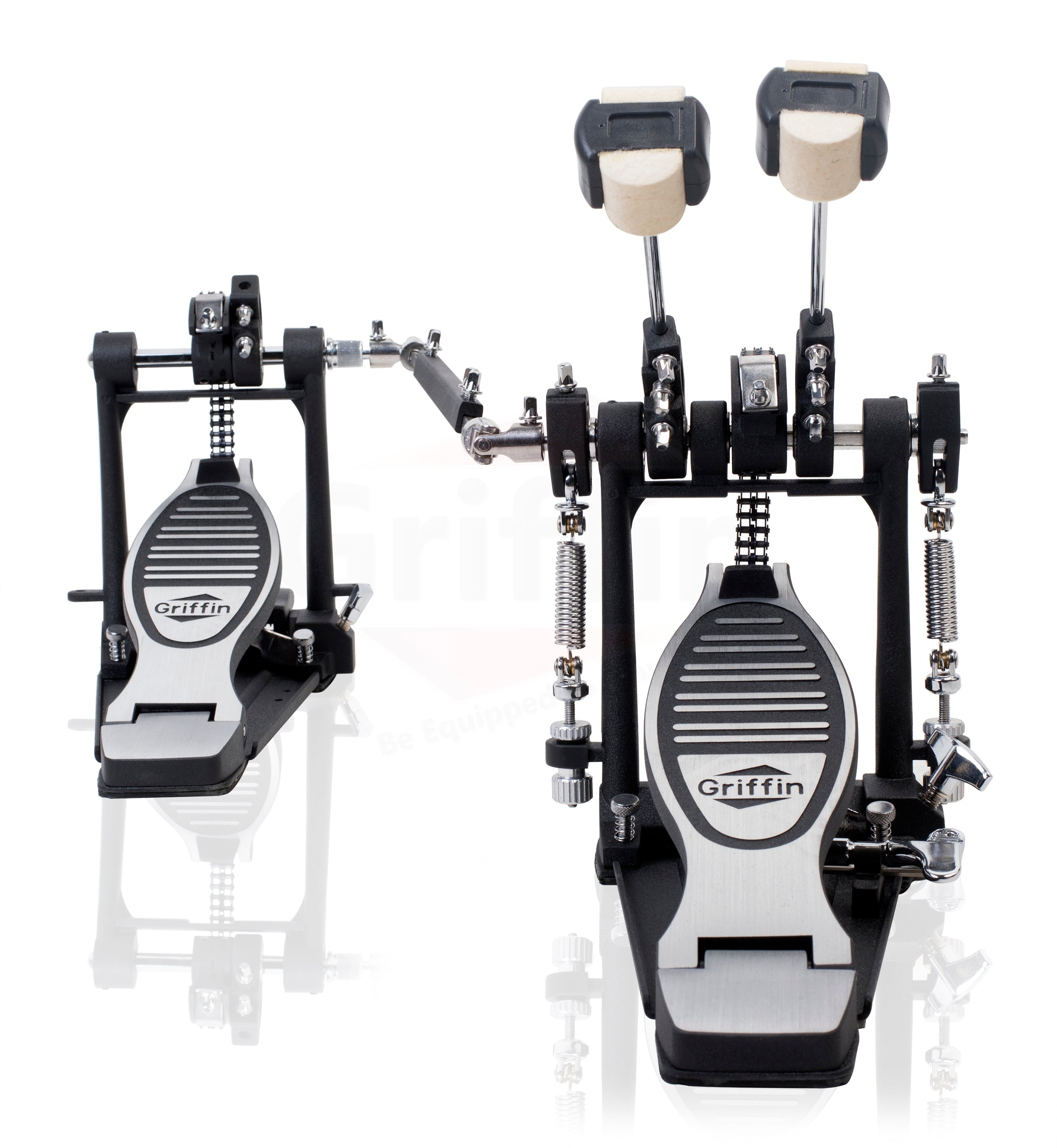 Deluxe Double Kick Drum Pedal for Bass Drum | Twin Set Foot Pedal | Quad Sided Beater Heads | Dual Pedal Two Chain Drive Percussion Hardware | Impressive Response for Metal & Rock Drummers