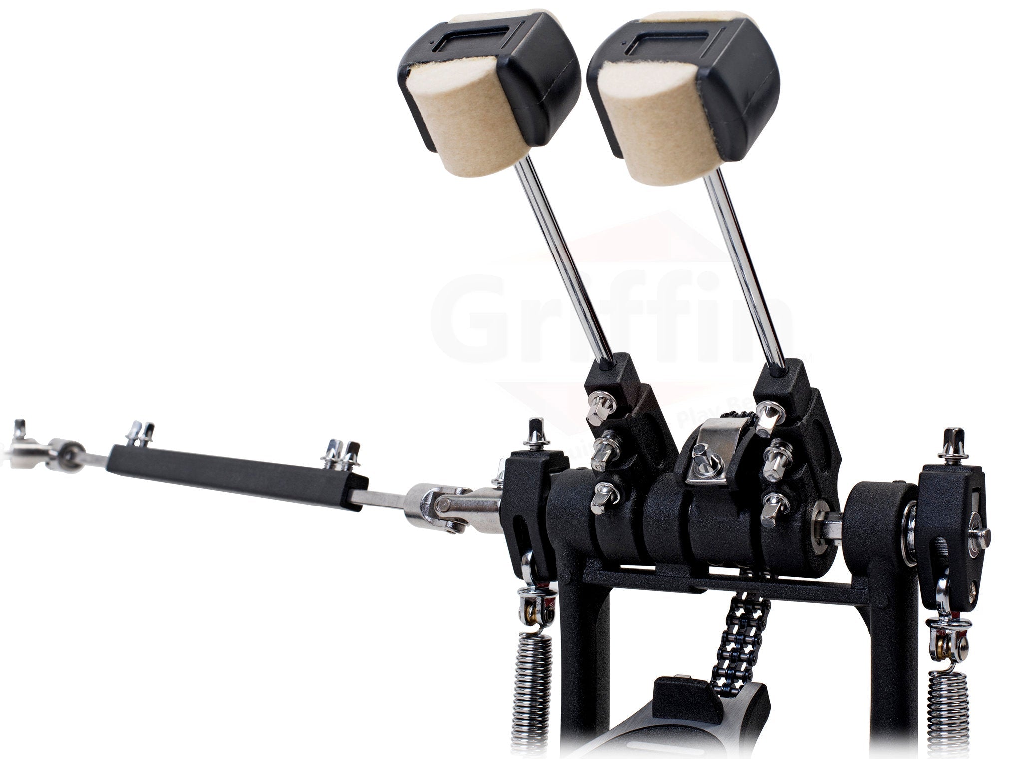 Deluxe Double Kick Drum Pedal for Bass Drum | Twin Set Foot Pedal | Quad Sided Beater Heads | Dual Pedal Two Chain Drive Percussion Hardware | Impressive Response for Metal & Rock Drummers
