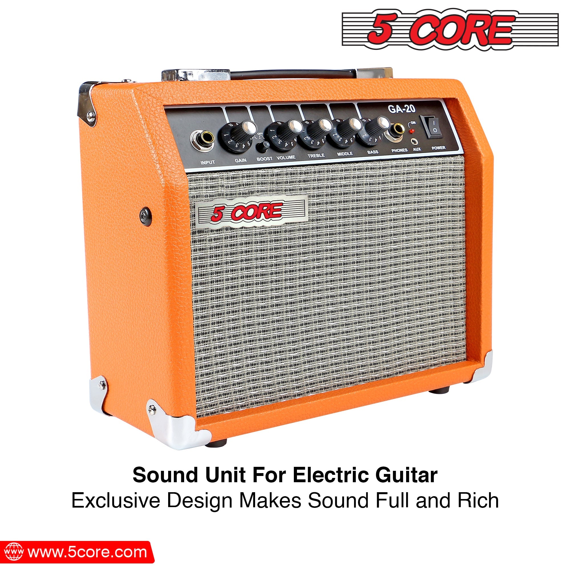 5 Core Guitar Amplifier Mini Bass Electric Guitar Amp 20W Portable Acoustic Guitar Amp w Aux Input Volume Bass Treble Control -GA 20 ORG-6