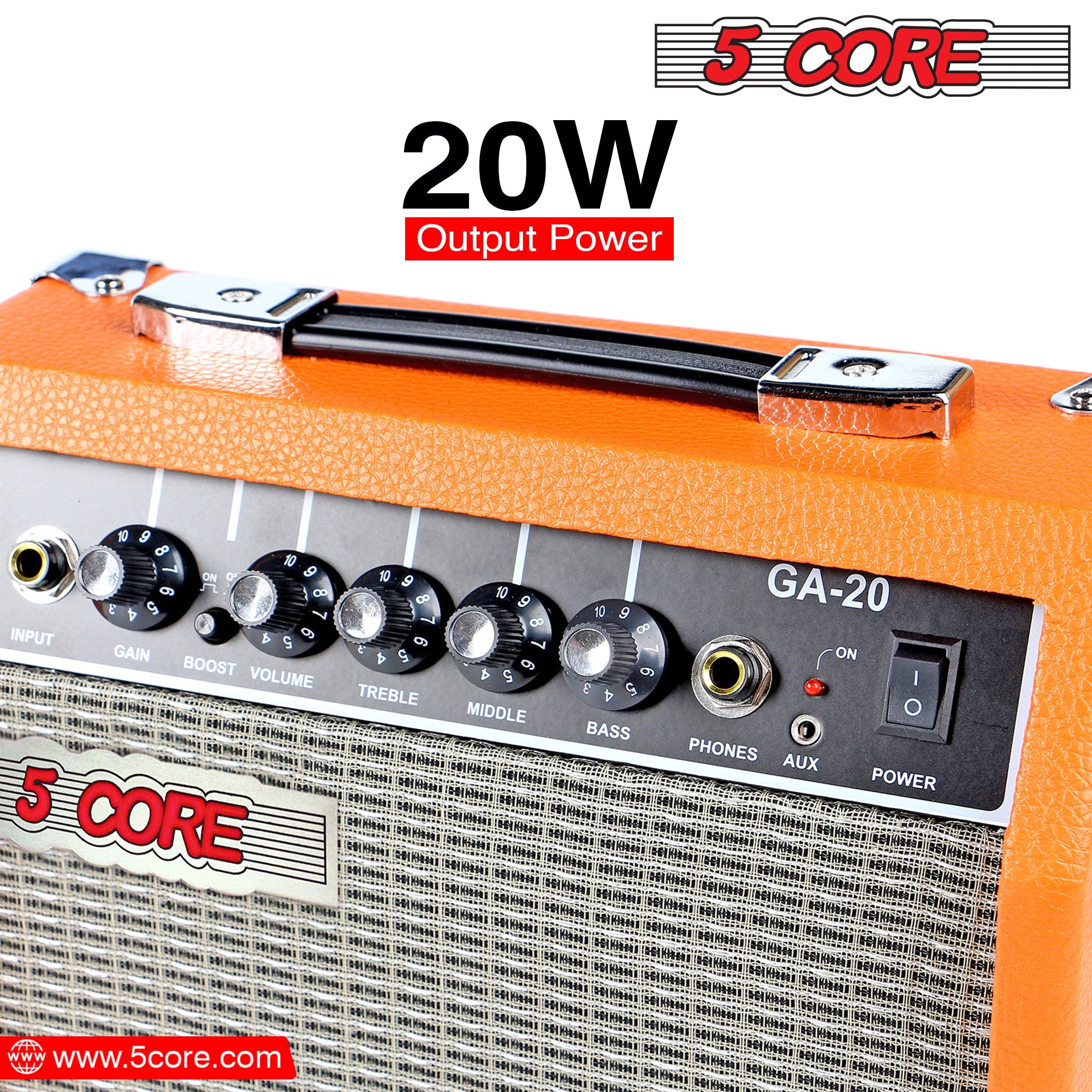 5 Core Guitar Amplifier Mini Bass Electric Guitar Amp 20W Portable Acoustic Guitar Amp w Aux Input Volume Bass Treble Control -GA 20 ORG-5
