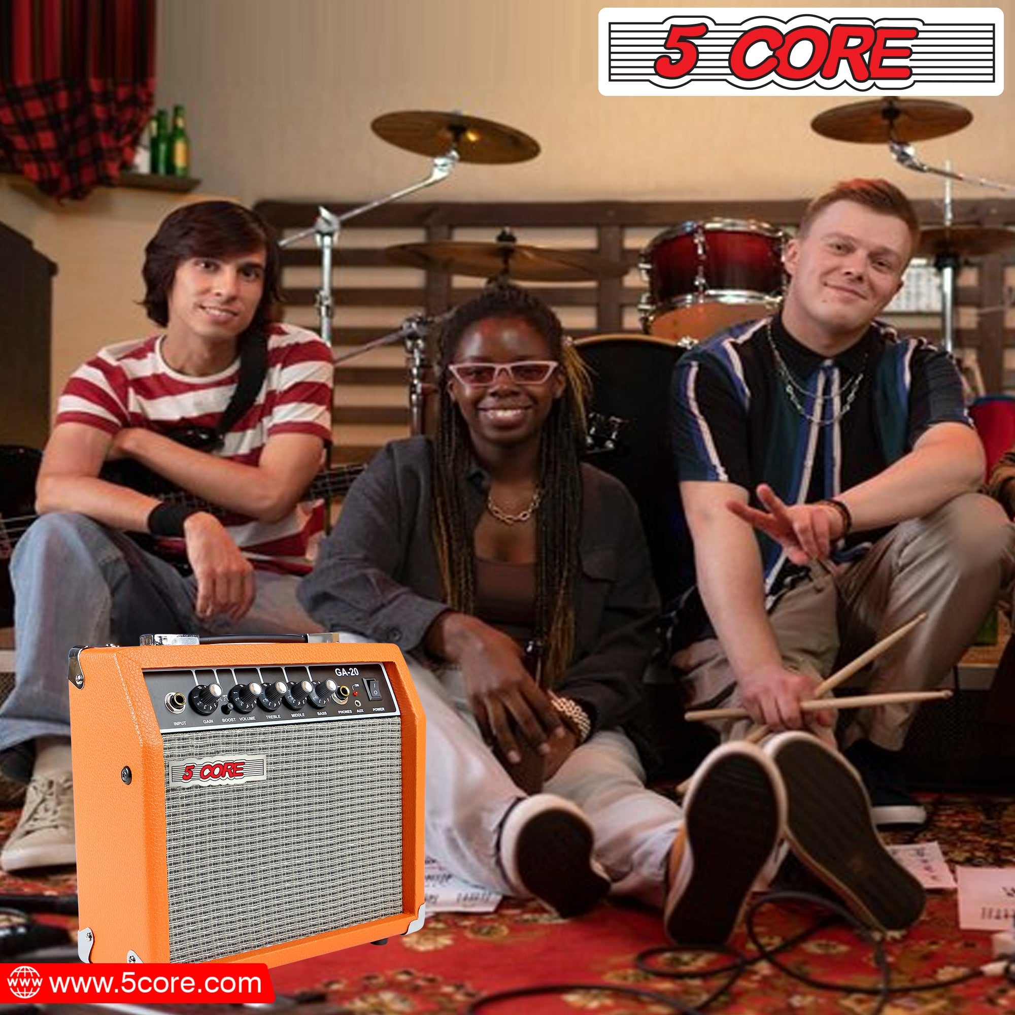 5 Core Guitar Amplifier Mini Bass Electric Guitar Amp 20W Portable Acoustic Guitar Amp w Aux Input Volume Bass Treble Control -GA 20 ORG-15